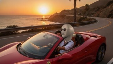 Meme Man Ferrari sunset